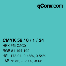 Color code: CMYK 58 / 0 / 1 / 24 | qconv.com