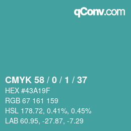 Color code: CMYK 58 / 0 / 1 / 37 | qconv.com