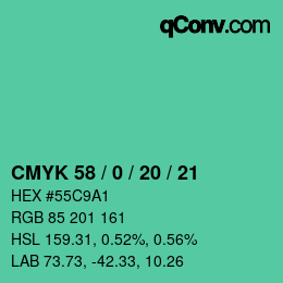 颜色代码: CMYK 58 / 0 / 20 / 21 | qconv.com