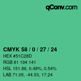 Color code: CMYK 58 / 0 / 27 / 24 | qconv.com