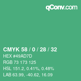 Farbcode: CMYK 58 / 0 / 28 / 32 | qconv.com
