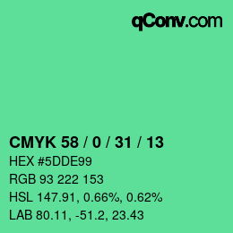 カラーコード: CMYK 58 / 0 / 31 / 13 | qconv.com