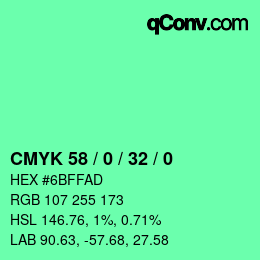 カラーコード: CMYK 58 / 0 / 32 / 0 | qconv.com