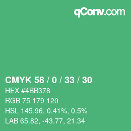 Color code: CMYK 58 / 0 / 33 / 30 | qconv.com