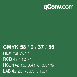 Code couleur: CMYK 58 / 0 / 37 / 56 | qconv.com
