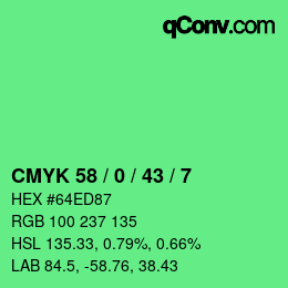 カラーコード: CMYK 58 / 0 / 43 / 7 | qconv.com