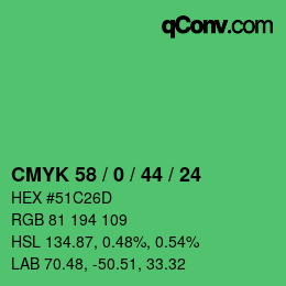 Farbcode: CMYK 58 / 0 / 44 / 24 | qconv.com
