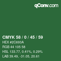 Color code: CMYK 58 / 0 / 45 / 59 | qconv.com