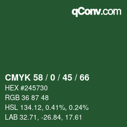 Farbcode: CMYK 58 / 0 / 45 / 66 | qconv.com