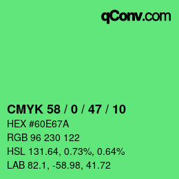 颜色代码: CMYK 58 / 0 / 47 / 10 | qconv.com