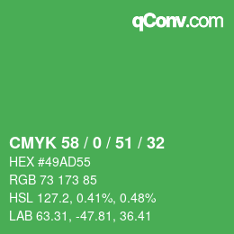 Farbcode: CMYK 58 / 0 / 51 / 32 | qconv.com
