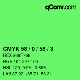 Farbcode: CMYK 58 / 0 / 58 / 3 | qconv.com