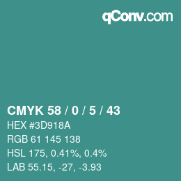 Color code: CMYK 58 / 0 / 5 / 43 | qconv.com