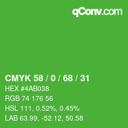 Color code: CMYK 58 / 0 / 68 / 31 | qconv.com