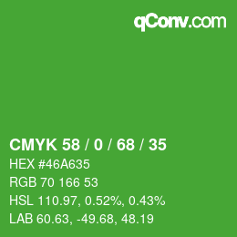 Color code: CMYK 58 / 0 / 68 / 35 | qconv.com