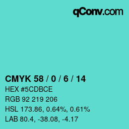 Color code: CMYK 58 / 0 / 6 / 14 | qconv.com