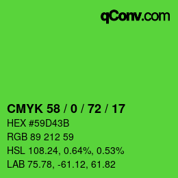 Farbcode: CMYK 58 / 0 / 72 / 17 | qconv.com