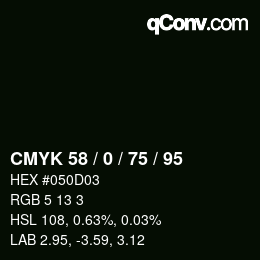 Color code: CMYK 58 / 0 / 75 / 95 | qconv.com