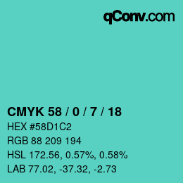Farbcode: CMYK 58 / 0 / 7 / 18 | qconv.com
