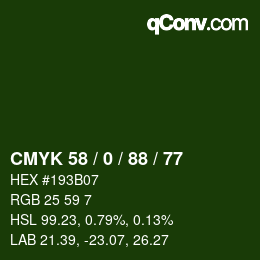 Color code: CMYK 58 / 0 / 88 / 77 | qconv.com