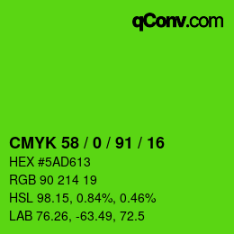 カラーコード: CMYK 58 / 0 / 91 / 16 | qconv.com