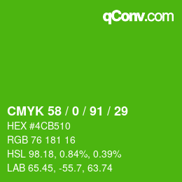 Color code: CMYK 58 / 0 / 91 / 29 | qconv.com