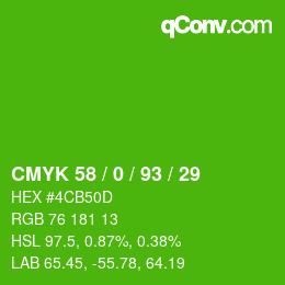 颜色代码: CMYK 58 / 0 / 93 / 29 | qconv.com