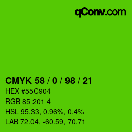 Farbcode: CMYK 58 / 0 / 98 / 21 | qconv.com