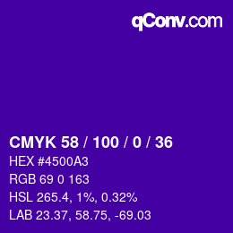 カラーコード: CMYK 58 / 100 / 0 / 36 | qconv.com