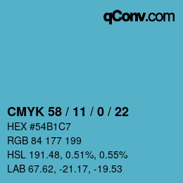 Color code: CMYK 58 / 11 / 0 / 22 | qconv.com