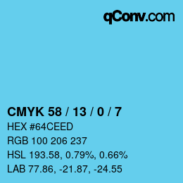 カラーコード: CMYK 58 / 13 / 0 / 7 | qconv.com