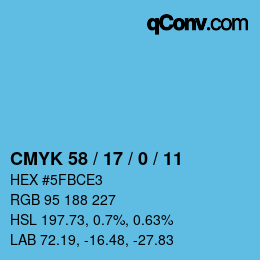 颜色代码: CMYK 58 / 17 / 0 / 11 | qconv.com