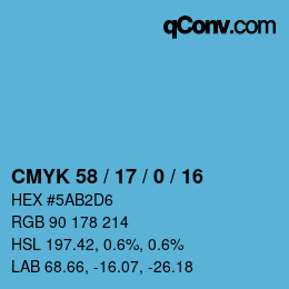 カラーコード: CMYK 58 / 17 / 0 / 16 | qconv.com