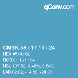 Code couleur: CMYK 58 / 17 / 0 / 24 | qconv.com