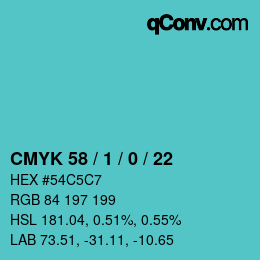 カラーコード: CMYK 58 / 1 / 0 / 22 | qconv.com