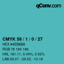 カラーコード: CMYK 58 / 1 / 0 / 27 | qconv.com