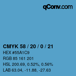 颜色代码: CMYK 58 / 20 / 0 / 21 | qconv.com