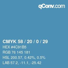 Color code: CMYK 58 / 20 / 0 / 29 | qconv.com
