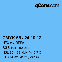 カラーコード: CMYK 58 / 24 / 0 / 2 | qconv.com