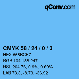 カラーコード: CMYK 58 / 24 / 0 / 3 | qconv.com