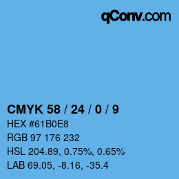 カラーコード: CMYK 58 / 24 / 0 / 9 | qconv.com