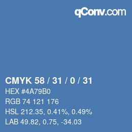 カラーコード: CMYK 58 / 31 / 0 / 31 | qconv.com