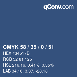 Color code: CMYK 58 / 35 / 0 / 51 | qconv.com
