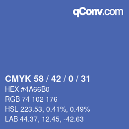 Code couleur: CMYK 58 / 42 / 0 / 31 | qconv.com
