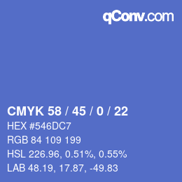 Color code: CMYK 58 / 45 / 0 / 22 | qconv.com