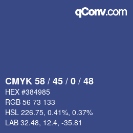 カラーコード: CMYK 58 / 45 / 0 / 48 | qconv.com