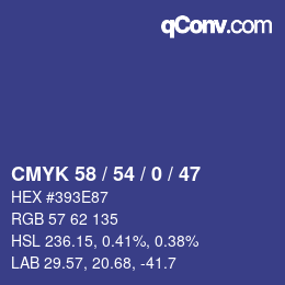 Color code: CMYK 58 / 54 / 0 / 47 | qconv.com