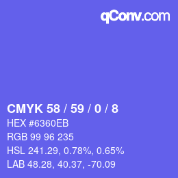 Code couleur: CMYK 58 / 59 / 0 / 8 | qconv.com