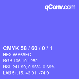カラーコード: CMYK 58 / 60 / 0 / 1 | qconv.com