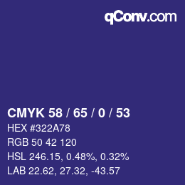 Color code: CMYK 58 / 65 / 0 / 53 | qconv.com